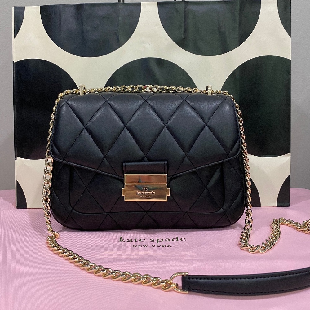 Kate Spade Quilted Black Crossbody with Gold Chain